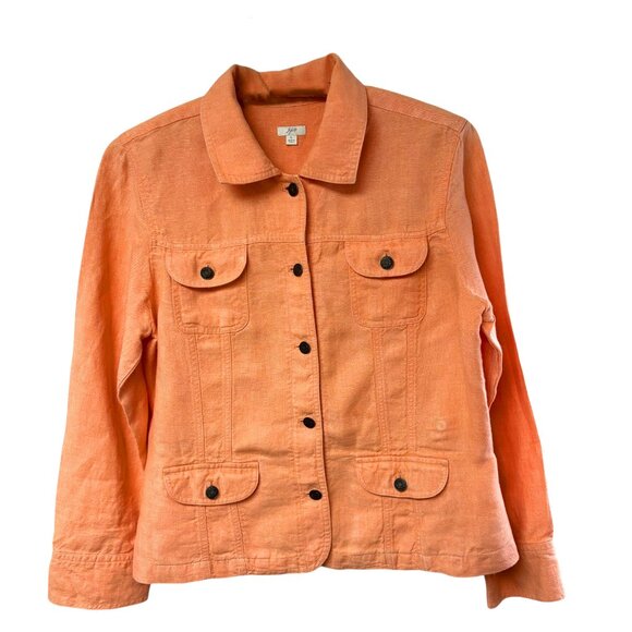 J Jill Peach Linen Trucker Inspired Button Up Jacket - Picture 4 of 8